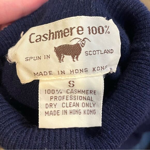 Vintage 100% Cashmere Turtleneck Sweater Navy Blue Scottish Spun Hong Kong Sz S - Picture 5 of 9